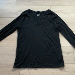 Women's cotton Black V-Neck Top